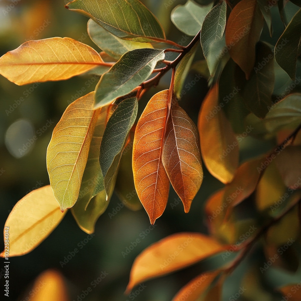 Poster a close-up of a native leaves, their distinct shapes and colors representing the local ecosystem