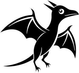 Obraz premium Adorable Flying Dinosaur Cartoon Black Stencil Clipart Illustration. 
