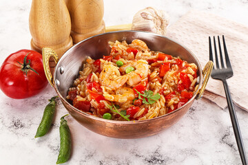 Italian pasta orzo with prawn