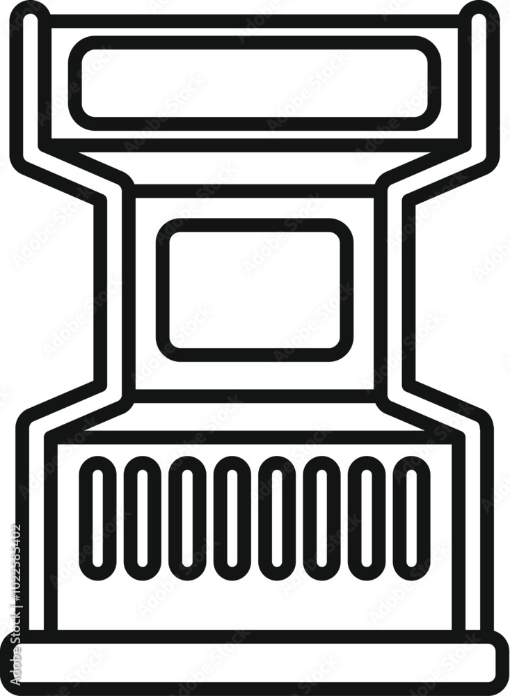 Poster simple line drawing of a retro arcade game machine, perfect for any project needing a nostalgic gami