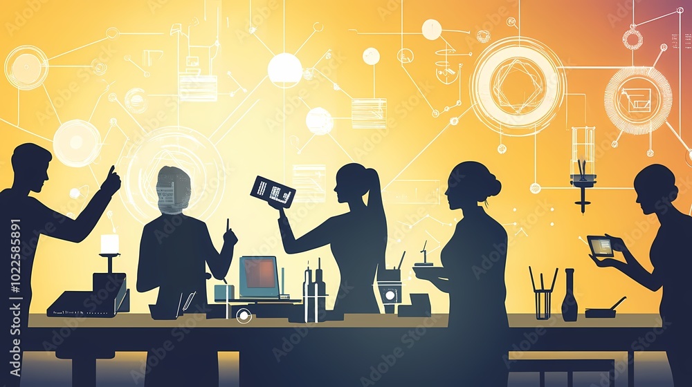 Wall mural Dynamic team of professionals collaborating in a high-tech workspace.