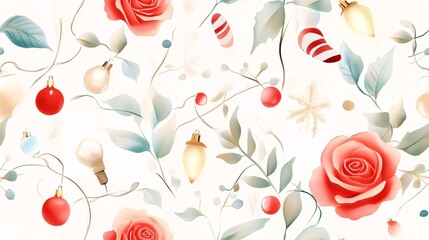 Beautiful Watercolor Roses in Seamless Design Pattern