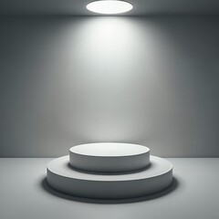 Fototapeta premium Minimalist Grey Podium with Spotlight, Product showcases and presentations display 