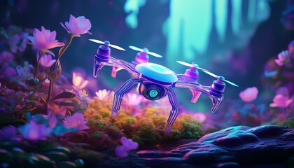 Shiny Fantasy Small A.I robots in harmony with nature