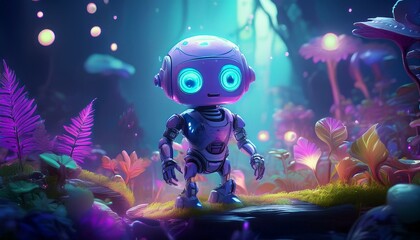 Shiny Fantasy Small A.I robots in harmony with nature