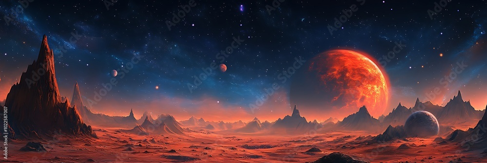 Poster abstract colorful background of a unique beautiful fantasy space with planets, nebulas and stars fro
