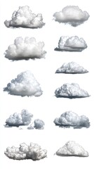 A collection of various cloud shapes and textures for graphic design use.