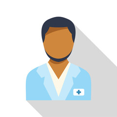 Doctor avatar wearing lab coat with badge icon in flat style with long shadow