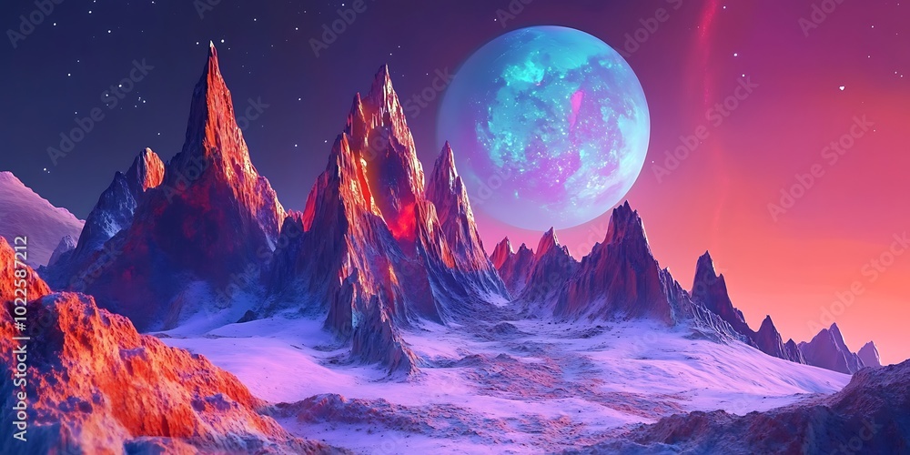 Poster abstract colorful background of a unique beautiful fantasy space with planets, nebulas and stars fro