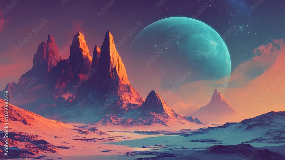 Poster abstract colorful background of a unique beautiful fantasy space with planets, nebulas and stars fro