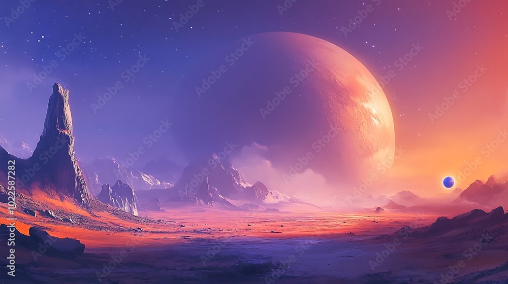 Poster abstract colorful background of a unique beautiful fantasy space with planets, nebulas and stars fro