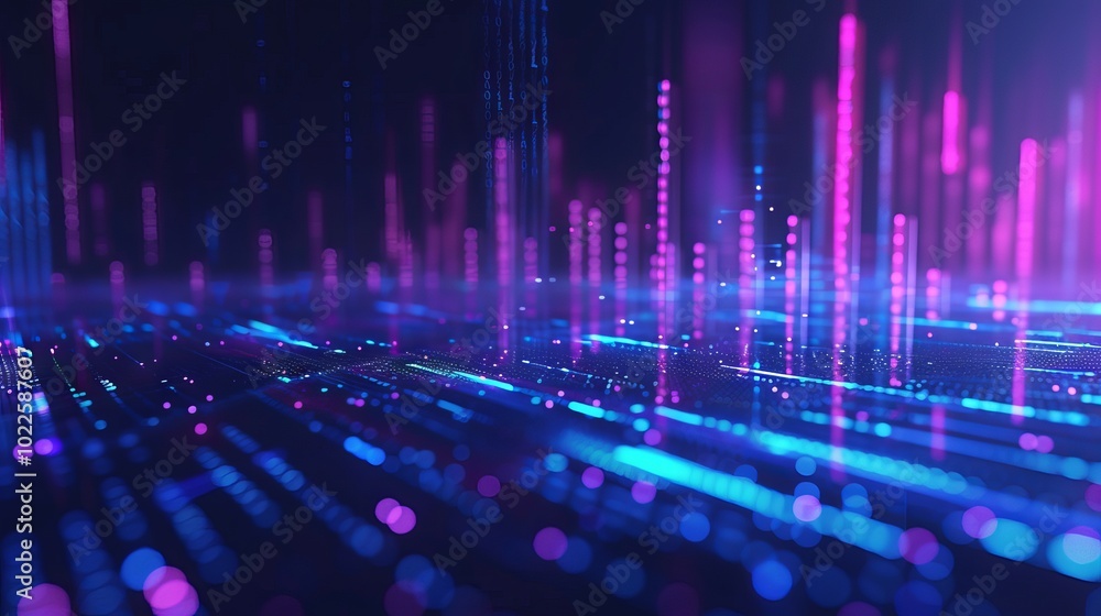 Wall mural futuristic 3d render of stock market and fintech forex concept with blurry blue digital charts on da