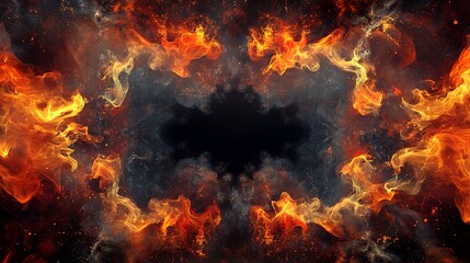 Obraz premium Abstract black background with burning flame borders in orange