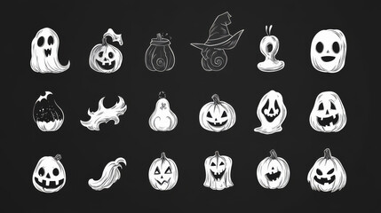 This set of Halloween symbols is made with lines that you can change.