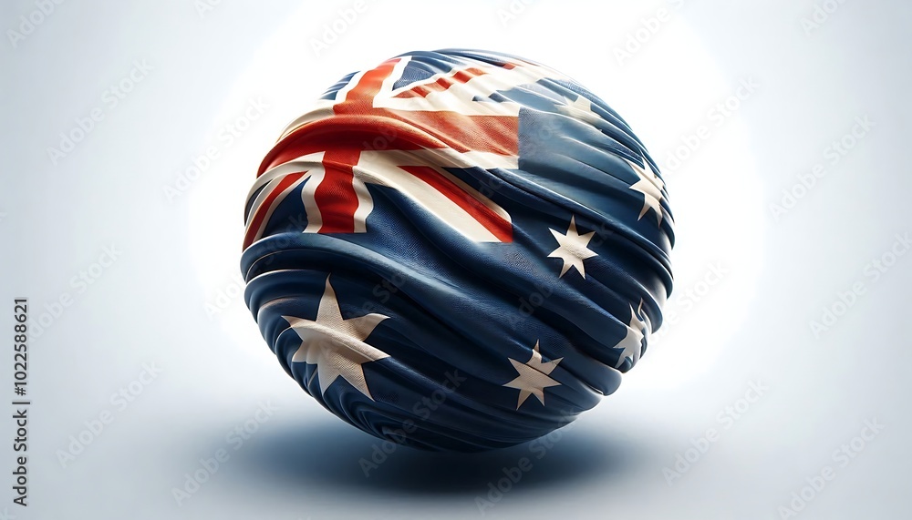 Poster a blue and white flag with a red cross on it. the flag is rolled up and is in the shape of a ball, i