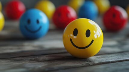 Smiling Balls on Wooden Surface