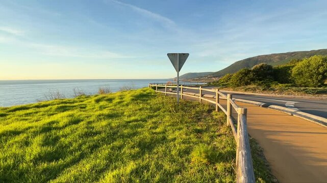 Curved Road on the Shores of North Atlantic Ocean That Leads to Camino de Santiago