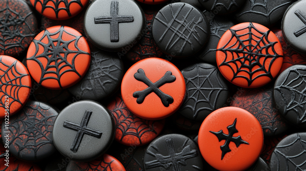 Poster halloween buttons with spiderwebs and crosses. perfect for game design.