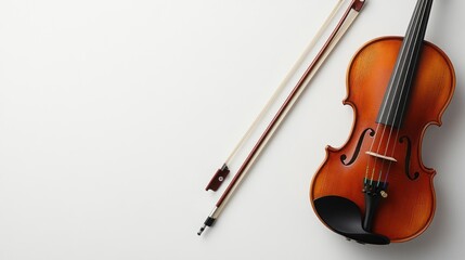 Fototapeta premium Violin and Bow on White Background