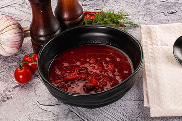Homemade red soup Borsch with cabbage