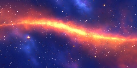 Fototapeta premium Space themed abstract background with glowing line of orange line on dark starry background, space and interstellar beauties