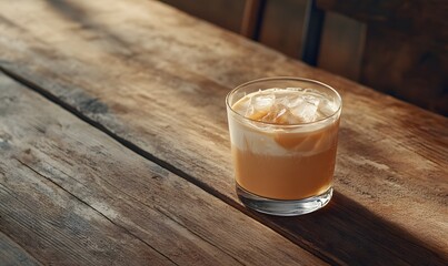 The coffee is topped with ice cubes and a generous amount of condensed milk, Generative AI