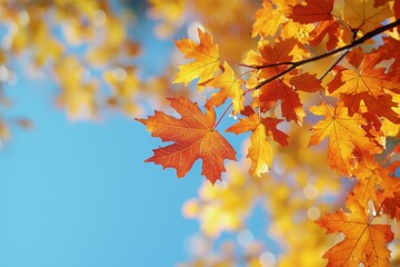 Fototapeta premium Fallen Leaves Season Background created with Generative AI