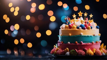 A beautiful depiction of a Reyes Magos cake adorned with colorful icing and decorative elements, celebrating the occasion