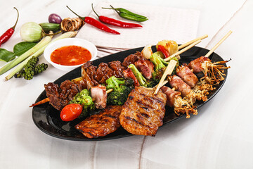 Asian grilled skewer assortment satay