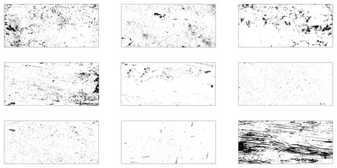 Collection of  9 grunge wall texture. Set of Black and white grunge. Distress overlay texture. Surface dust and rough dirty wall background concept. 