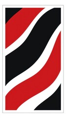 Abstract design featuring flowing red, white, and black shapes.