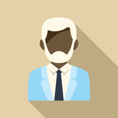 Senior black businessman character wearing suit and tie icon avatar with long shadow