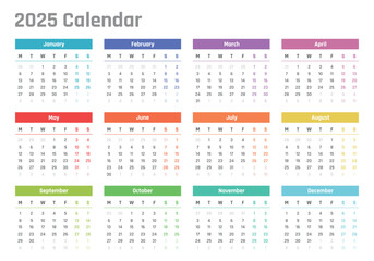 2025 year calendar, calendar design for 2025 starts monday