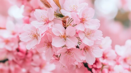 Obraz premium fluffy pink cherry blossoms in full bloom, creating a soft and romantic atmosphere as they fill the frame with delicate beauty and vibrant hues of spring.