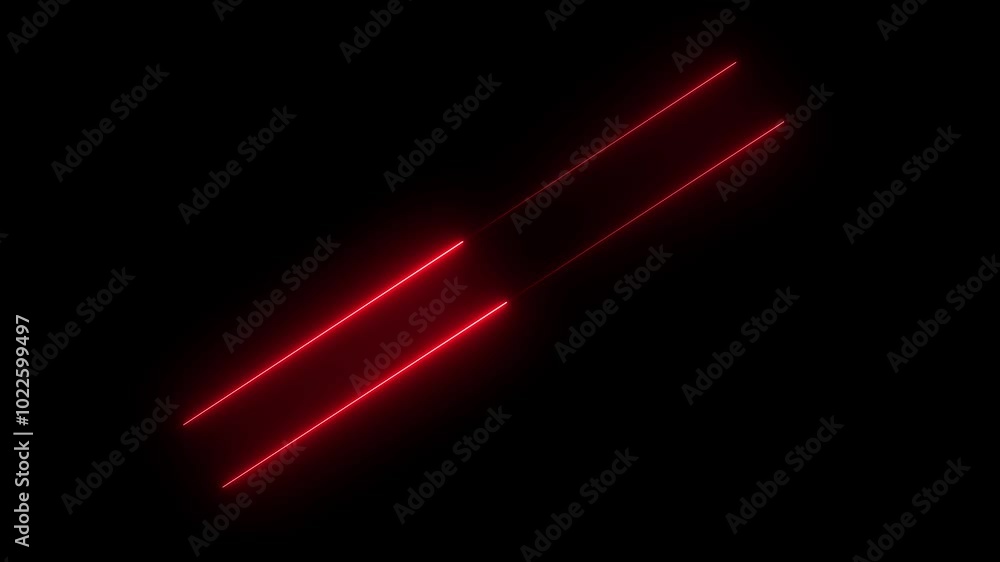 Poster abstraction red color neon lines moving up screen saver on black background. glowing neon digital st