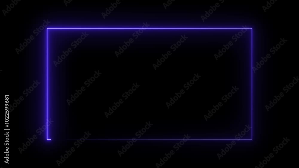 Poster neon glowing rectangle icon animation on black background. abstract moving neon rectangle, square fr