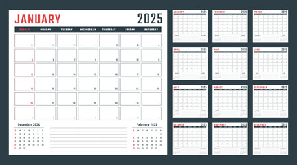 calendar for 2025 starts sunday, vector calendar design 2025 year