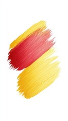 Abstract brush strokes in red and yellow, resembling a stylized flag or artistic expression.