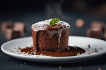 velvety chocolate souffl&eacute; with a rich, molten dark chocolate ganache center