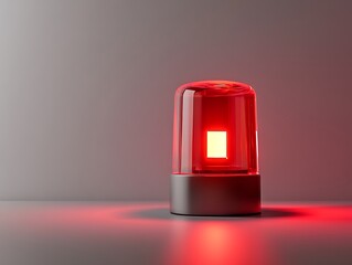 Red emergency light turned on with shadowed background, glowing red light on screen