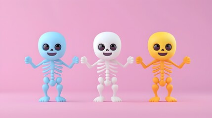 Obraz premium Energetic Dancing Skeleton with Colorful 3D Cartoon Bones and Funky Moves