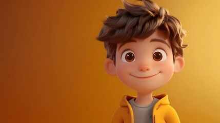Artwork illustration of cute little kid smiling, happy boy with happy face