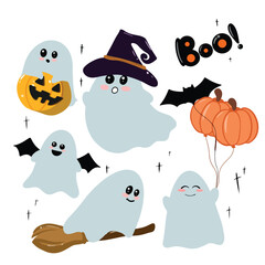 Obraz premium set of halloween elements icons illustration design