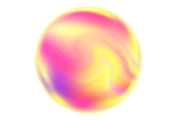 Glowing magic sphere or iridescent 3D bubble or fluid droplet isolated, transparent background. Aesthetic dreamy holographic ball with smooth swirl gradient texture.