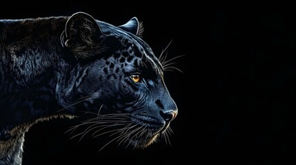 Close up of Head Jaguar with black background, copy pace