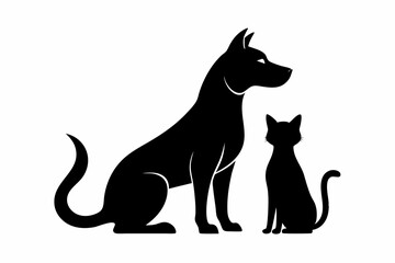 dog with a cat silhouette, cat and dog vector 
