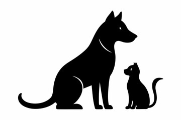 dog with a cat silhouette, cat and dog vector 
