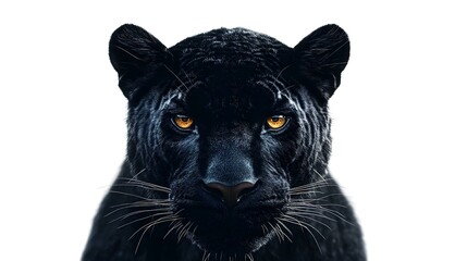 Fototapeta premium A close-up of a black panther with striking yellow eyes, exuding strength and intensity, white background