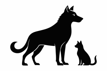 dog with a cat silhouette, cat and dog vector 
