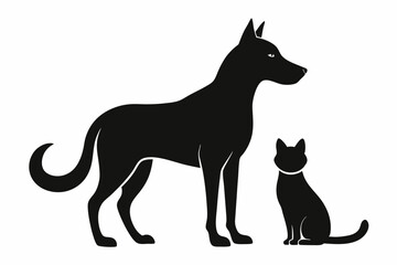 dog with a cat silhouette, cat and dog vector 
